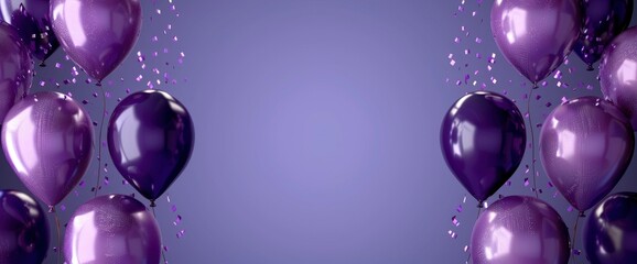 Purple Balloons and Confetti on a Lavender Background