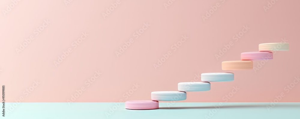 Poster colorful pastel blocks arranged like stairs on a soft background, symbolizing growth and progress in