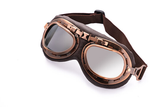 Vintage wind goggles, retro aviation glasses isolated on white background