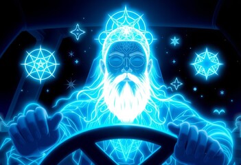 Mystical Driver A driver with mystical holographic symbols and p