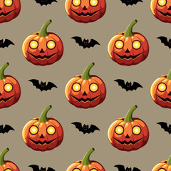 seamless pattern with pumpkins and a bats