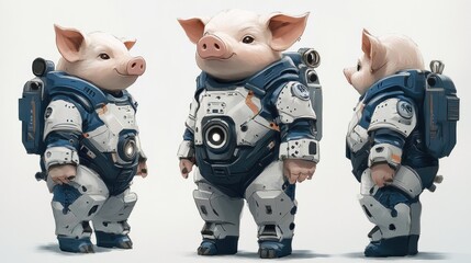 A cartoonish pig in a futuristic space suit, showcasing a playful blend of animals and technology.