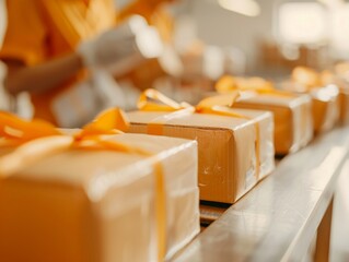 Female and Male Middle-Aged Factory Workers Managing Shrinking Packages on a Production Line, Morning Shift, Industrial Setting, Emphasizing Shrinkflation