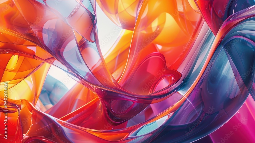 Poster colorful abstract patterns with flowing shapes and vibrant hues in a bright setting