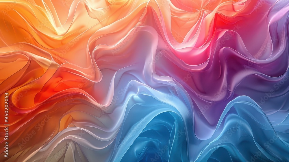 Poster colorful abstract waves of fabric blending seamlessly in a vibrant display of hues and textures