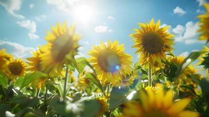 Sunflowers Field Under Blue Sky