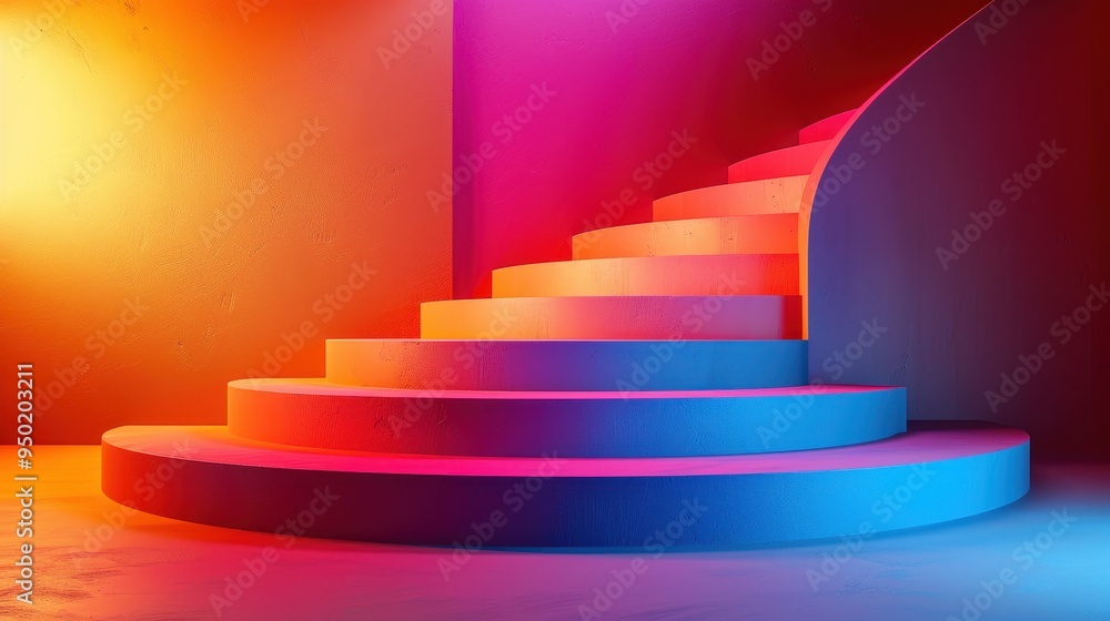 Poster colorful minimalistic steps create an abstract podium background for product showcases