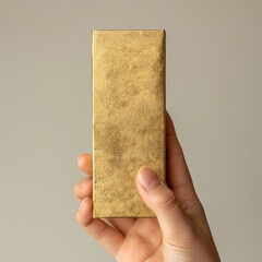 A hand holding a gold box with a gold band
