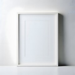 Minimalist white photo frame against a clean backdrop. Modern interior design concept