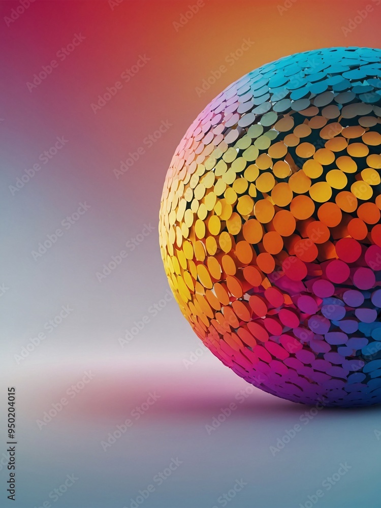 Poster colorful banner design with a d gradient round sphere in the center.