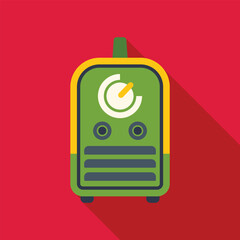 Inverter welding machine with long shadow on red background representing equipment for metalworking