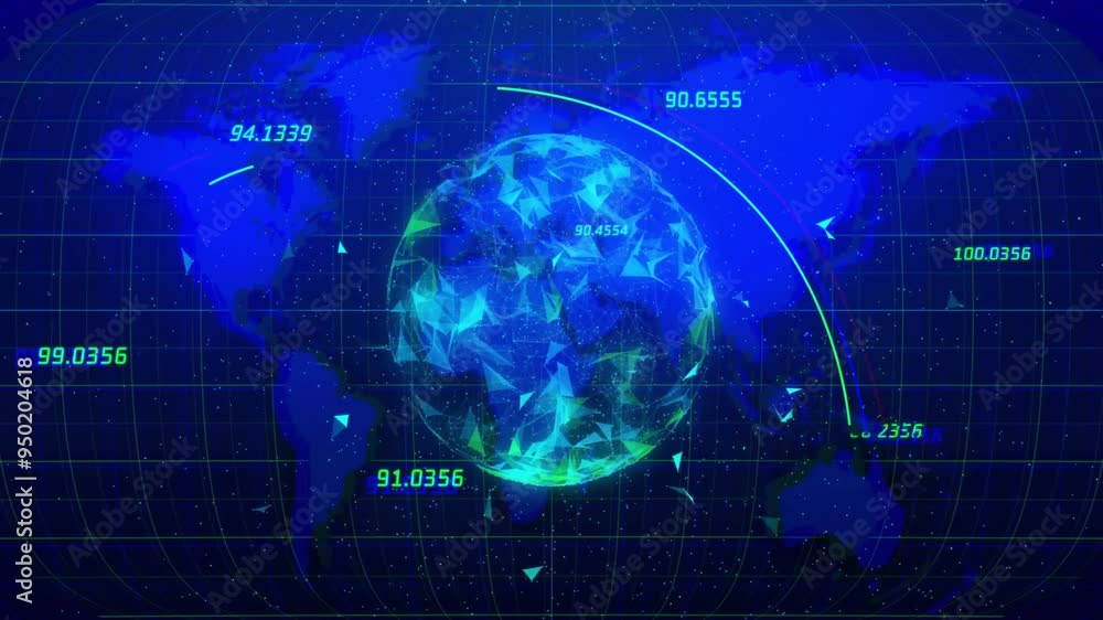 Poster global data points and connections animation over world map and digital globe