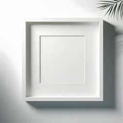 Square White Photo Frame with Palm Leaf Shadow. Minimalist Interior Design Concept