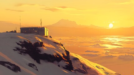 An Antarctic research station perched on a hill