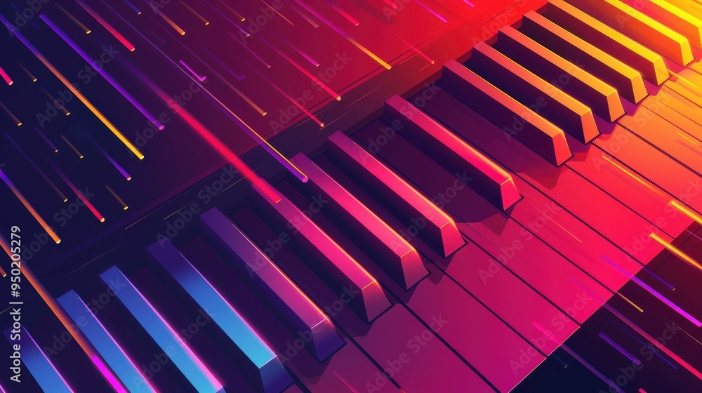 Poster colorful abstract piano keys with geometric patterns in a minimalistic design