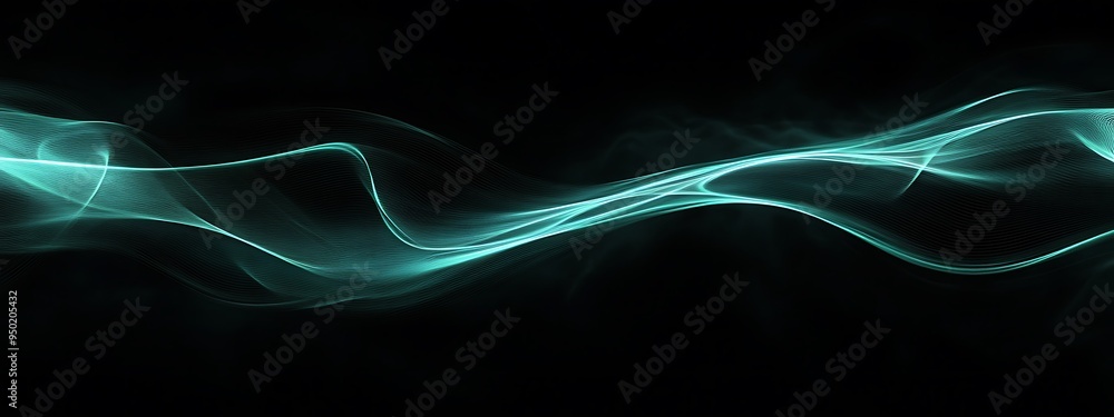 Wall mural abstract turquoise waves on black background