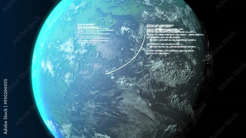 Poster digital data and code animation over rotating earth from space