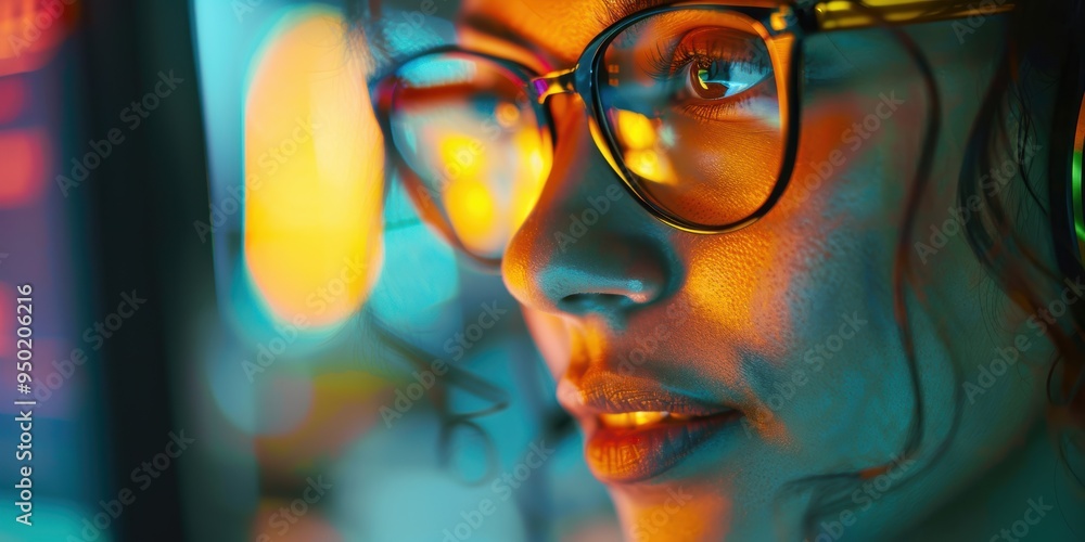 Poster office scene featuring a woman deep in thought while consulting for customer service and telemarketi