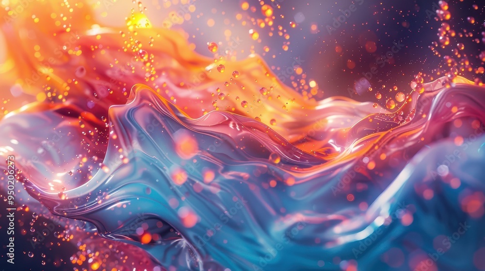 Poster vibrant abstract artwork showcasing flowing colors and shimmering patterns in dynamic motion