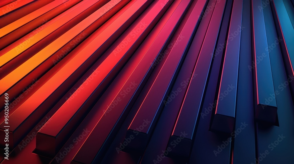 Poster colorful abstract piano keys with gradient stripes and geometric patterns in minimalist design