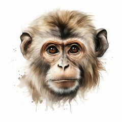Monkey Portrait: A captivating portrait of a monkey's face, rendered in meticulous detail with watercolor splatters for a touch of artistic whimsy. The monkey's gaze is both inquisitive and thoughtful