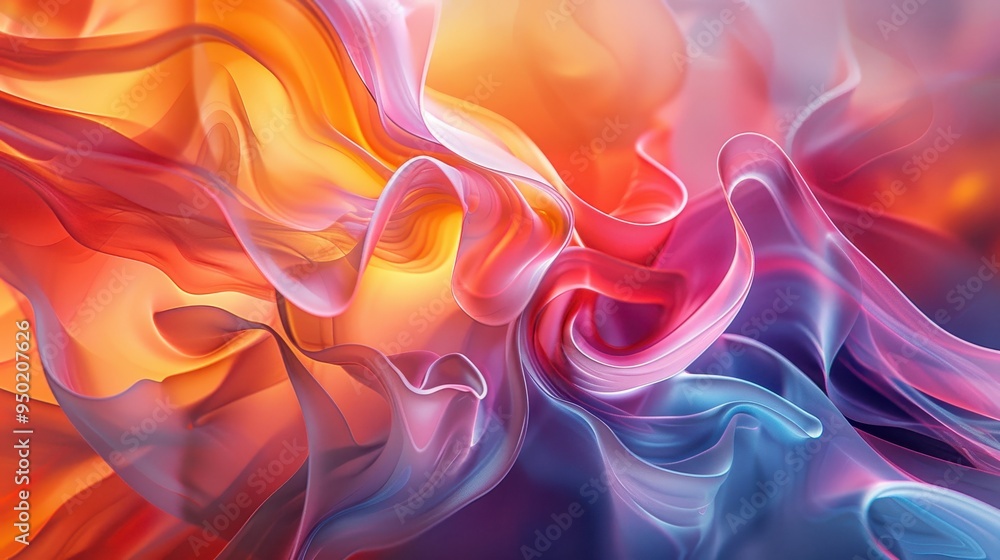 Poster vibrant swirls of color create an abstract composition resembling flowing fabric in soft hues