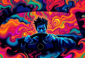 Psychedelic Art Vivid colors and swirling patterns might surroun