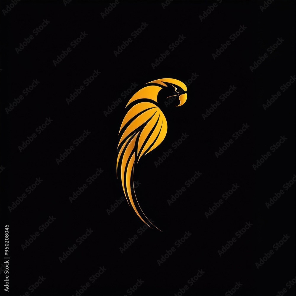 Sticker A stylized yellow parrot silhouette against a black background.