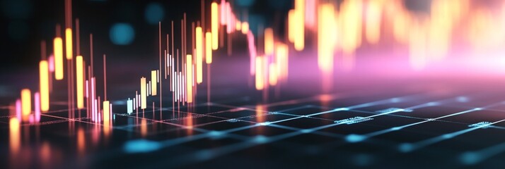 Dynamic financial chart with glowing markers showing a steep decline in stock performance against a dark background