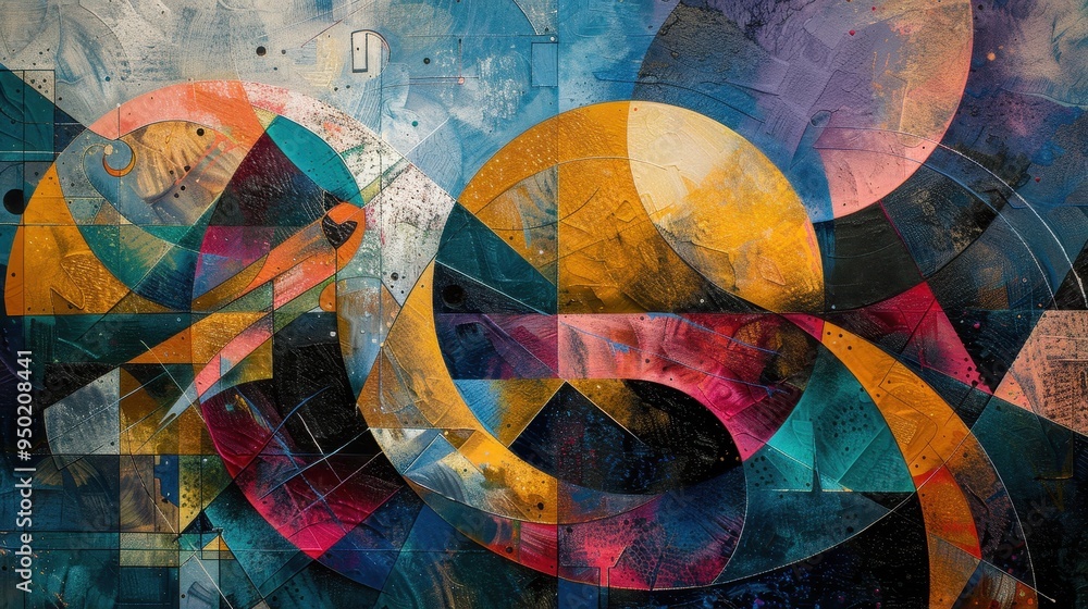 Poster abstract artwork featuring colorful circular patterns and vibrant textures in a contemporary style