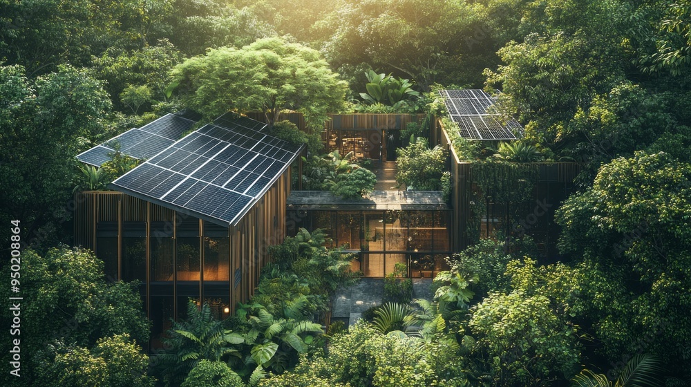 Poster a house is surrounded by trees and has a lot of greenery