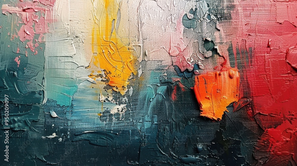 Poster vibrant abstract texture with bold colors and dynamic brushstrokes on canvas