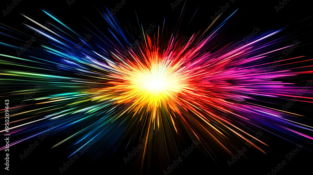 Poster bright burst of neon colors exploding against black background, creating vibrant and dynamic visual 