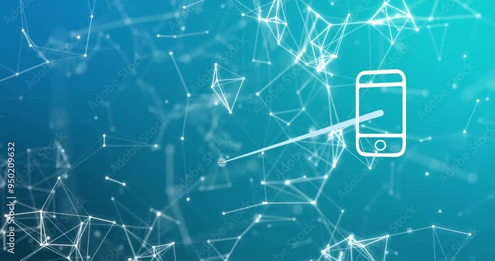 Poster network connections and data processing animated over blue background with head icon