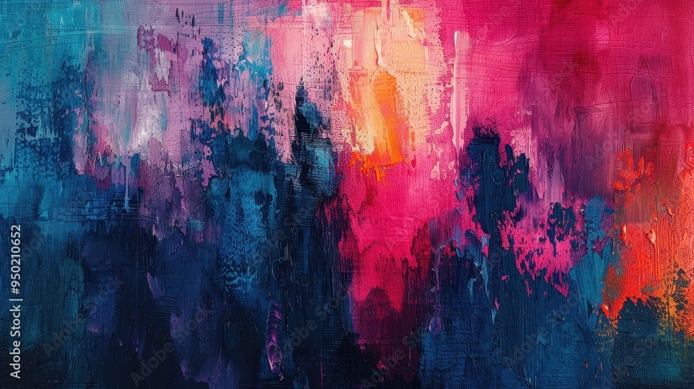 Poster vibrant abstract artwork featuring bold colors and textures in a dynamic composition