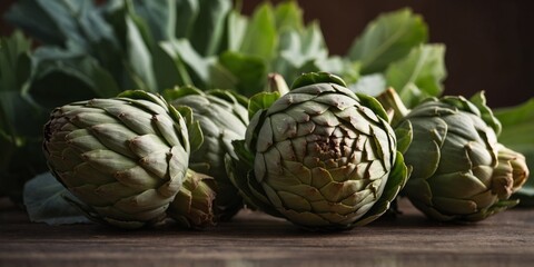Fototapeta premium Close up of raw green artichoke vegetables.