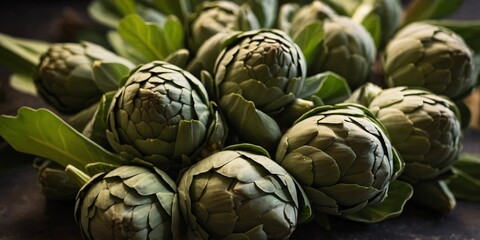 Obraz premium Close up of raw green artichoke vegetables.