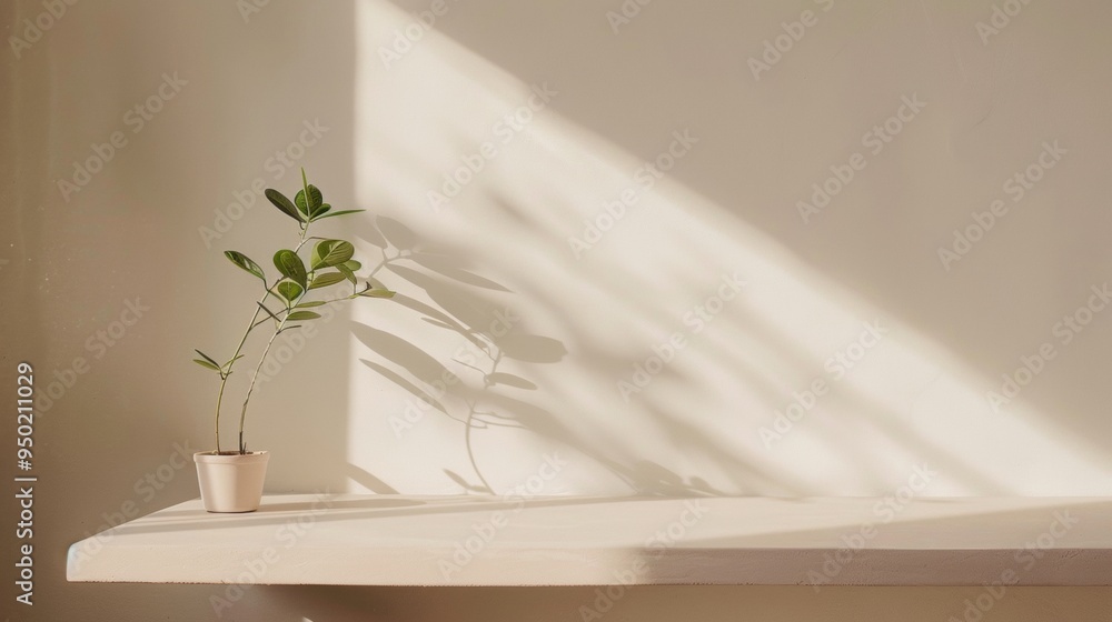 Poster serene beige table surface with soft morning light - calm and warm atmosphere