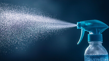 A close up of spray bottle releasing fine mist of water, creating refreshing and dynamic effect.