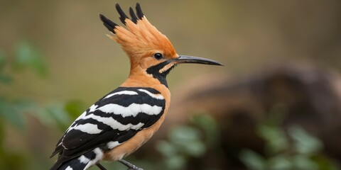 Eurasian Hoopoe perched on a log in natural habitat.