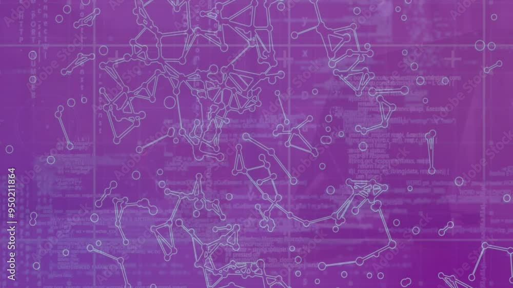 Poster network of connections and data processing animation over purple background