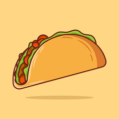 Illustration of a taco in cartoon style. Delicious fast food icon concept