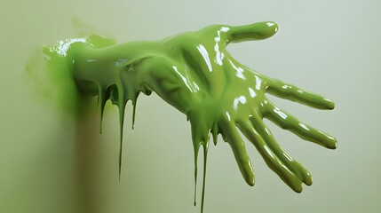 Green Slime Hand: A haunting image of a hand dripping with green slime, captured in a surreal and unsettling composition. This eerie image evokes feelings of unease and mystery.