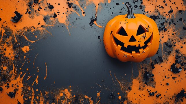 halloween pumpkin. frame, flatley and place for text. orange and black. scary and cute smile