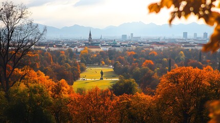 Autumnal View of Munich with Mountains and Skyline