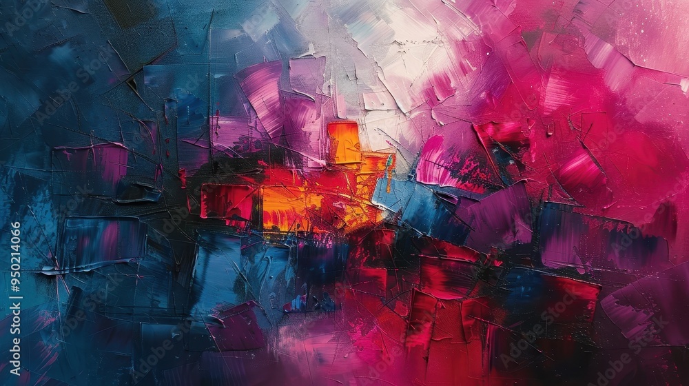 Poster vibrant abstract artwork with bold colors and dynamic textures creating an emotional landscape