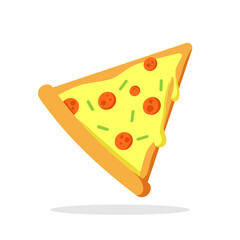 Slice of pizza illustration in cartoon style. Delicious fast food icon concept