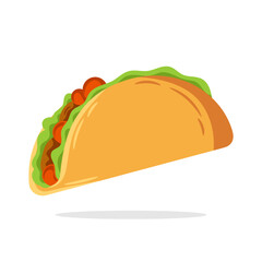 Illustration of a taco in cartoon style. Delicious fast food icon concept