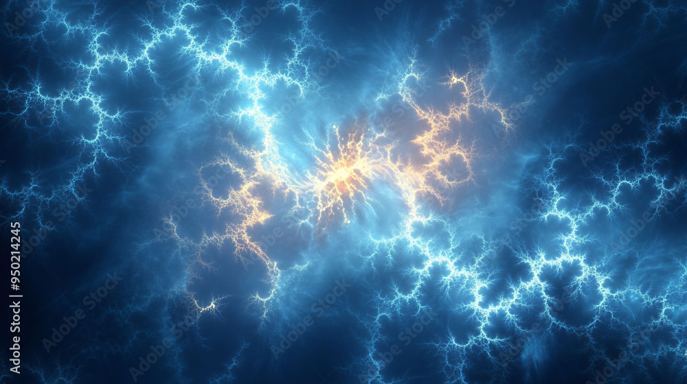 Poster mesmerizing glowing abstract fractal patterns create stunning visual of energy and light. vibrant bl