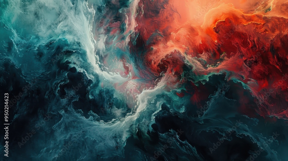 Poster vibrant abstract composition with swirling colors and dynamic forms evoking emotions and imagination